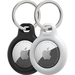 Belkin Portachiavi per Apple AirTag (2 pezzi), Custodia con Anello Porta per AirTag, Antigraffio, Design Aperto, Bordi Rialzati per Uso con Chiavi, Animali Domestici, Bagagli, Nero e Bianco