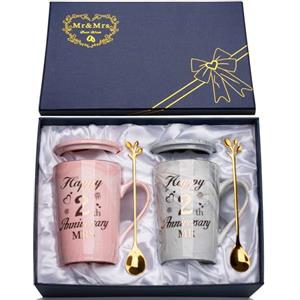 YIKILYLIFE Regali per 2 Anniversario di Matrimonio, 2 Anni Matrimonio Regali 2PCS Tazza in Marmo Ceramica 400ml, Idee Regalo per Lui Fidanzato per Coppie, Regalo Fidanzato Anniversario con Biglietto, Confezione