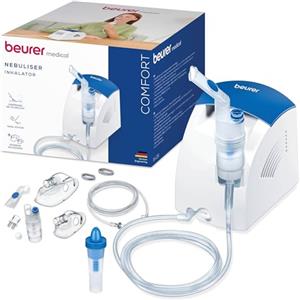 Beurer IH 26 Aerosol ad Aria Compressa Con Doccia Nasale E Accessori Completi Inclusi, Bianco/Blu, ‎16.6 x 14.8 x 14.1 cm, Tempo di inalazione breve e pressione di esercizio di 0.8 - 1.45 bar