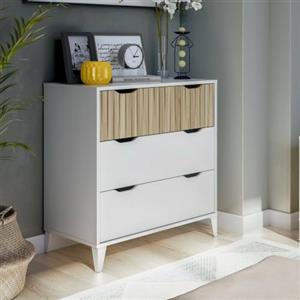 Dmora - Cassettiera Gromore, Settimino multiuso, Comò camera da letto, Mobile con cassetti, 71x40 h76 cm, Bianco e Rovere