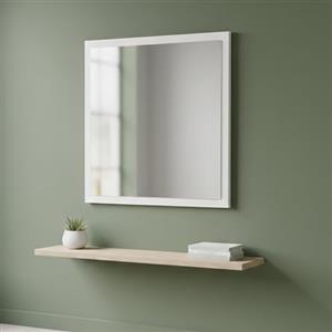 Dmora - Specchio Rino, Specchio da bagno, 100% Made in Italy, cm 60x2h60, Bianco lucido