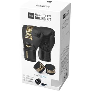 Everlast Kit principianti Elite, Nero/Oro | Include guantoni da boxe Elite per sacco, fasce da 455 cm e paradenti