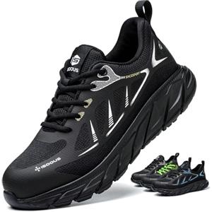 ISOOUS Scarpe Antinfortunistiche Uomo Leggere Scarpe da Lavoro Donna Comodo con Punta in Acciaio Antiscivolo Scarpe Sicurezza Nero 41