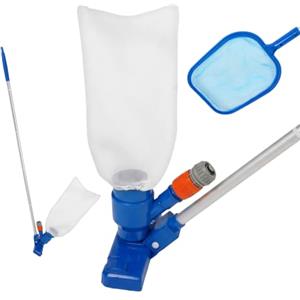 Relaxdays Set piscina 3 pz, aspiratore Venturi, retino, argento/blu