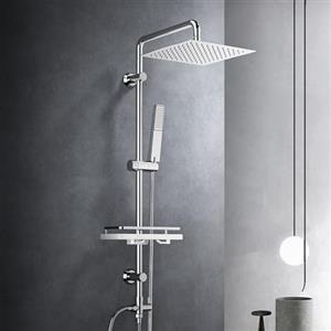 Görbach Colonna Doccia Acciaio Inox senza Miscelatore, Colonna Doccia idromassaggio con Asta Doccia Regolabili e Mensola, Set Doccia a Pioggia con Soffione 25×25 cm Cromo
