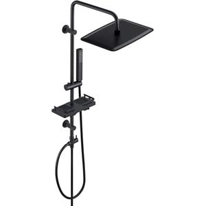 Görbach Colonna Doccia Acciaio Inox senza Miscelatore, Colonna Doccia idromassaggio con Asta Doccia Regolabili e Mensola, Set Doccia a Pioggia con Soffione 35×25 cm Nero