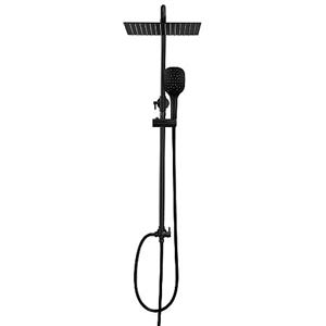 Görbach Colonna Doccia Acciaio Inox senza Miscelatore, Set Doccia a Pioggia con Asta Doccia Saliscendi Regolabili, Soffione 25x25cm, Nero