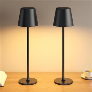 UPXNBOR 2 Pezzi Lampada da Tavolo Senza Fili in Metallo, Lampada Comodino | Lampada da Scrivania Ricaricabile, Abat Jour LED per Interno ed Esterno, Luce Calda a 3 Livelli, Corpo Metallico, IP54, Nero
