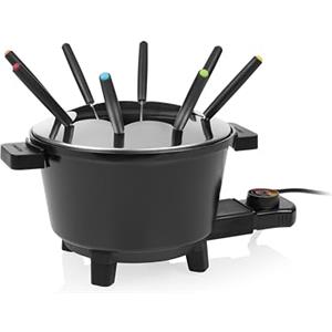 Princess Set per Fonduta Nero, Capacità 1,5L, Termostato Regolabile, Rivestimento Ceramico, 8 Forchette Inox, Manici Isolanti, 800W, Base Antiscivolo, 01.173110.01.001