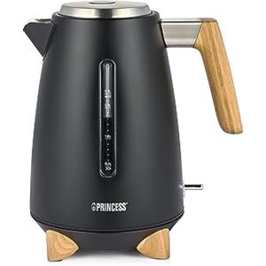 Princess Bollitore elettrico Pure - 1,7 L - Design bambù - girevole a 360° - 3000 W - Nero opaco