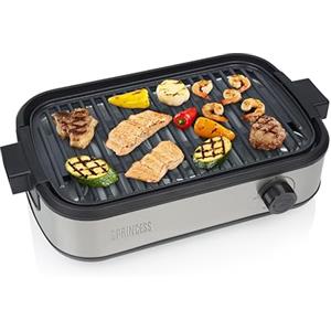 Princess Table Chef Grill da tavolo Purify, griglia elettrica senza fumo con sistema di filtraggio dell'aria, termostato regolabile, strato in ceramica senza PFAS, superficie di cottura 35 x 21 cm
