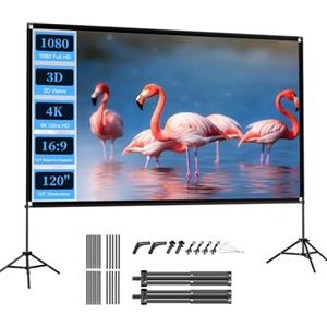 VISULAPEX 120 Pollici Telo Proiettore con Treppiede, Schermo Proiettore Portatile, 16:9, 4K HD Pieghevole per Proiettore con Borsa per il Trasporto per Interni ed Esterni, Home Cinema, Giardino
