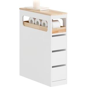 SoBuy Mobiletto Bagno Salvaspazio Cassettiera Stretta con Ruote 65x23x82cm