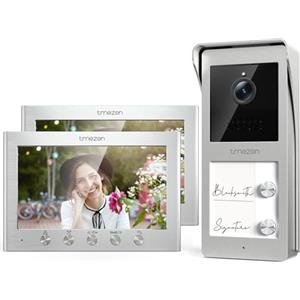 TMEZON Videocitofono 2 Fili Bifamiliare Citofoni con Due Monitor TFT a Colori 7 pollici e Campanello esterno con telecamera Visione Notturna,Audio Bidirezionale,T30 per 2 Famiglia/Appartamenti
