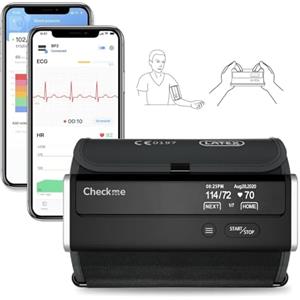 CheckMe Misuratore Pressione da Braccio con ECG,3 Misurazioni Consecutive, Report di Analisi AI, Wi-Fi e Bluetooth, Misuratore Pressione Sanguigna, APP Gestione Dati Illimitata