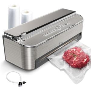 Mesliese 85kPa 120 W, macchina per sigillatura automatica degli alimenti, potente sistema di sigillatura, taglierina integrata, contenitore per sacchetti, 2 rotoli di sacchetto (Acciaio inossidabile)
