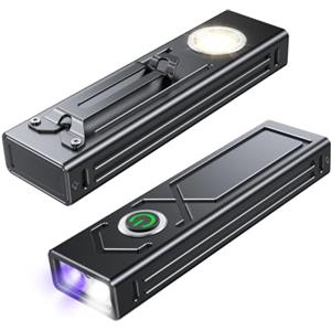 EOIWUY 1300 Lumen Torcia LED Potente Professionale, Design Piatto & Clip Magnetica Torcia LED Ricaricabile, 4-in-1 Portatile Flashlight per Emergenza Casa/Campeggio/Emergenza/Rilevazione Urine Animali