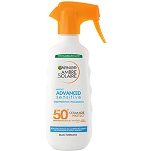 Garnier Ambre Solaire Advanced Sensitive Spray con Erogatore Protettivo Ceramide Protect SPF50+, Protezione Molto Alta per Pelli Sensibili, Senza Profumo, Resistente all'Acqua, 270 ml