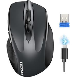 TECKNET Mouse Wireless Ricaricabile, Silenzioso Mouse Senza Fili, Riduzione Rumore Fino a 90%, 4800 DPI, 6 Pulsanti Mouse Ergonomico, 2.4G Mouse USB Compatibile con PC Portatile, Mac, Laptop