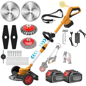 Fiutazge Decespugliatore Elettrico Senza Fili 24V 2 Batterie 4.0Ah,5 Tipi di Lame,Asta Telescopica e Ruote Rimovibili,Pieghevole Leggero per Taglio Erba,Vigneto,Giardino e Spazi Esterni Residenziali