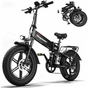 DEEPOWER A5 Bici Elettrica Pieghevole per Adulti, Batteria Estraibile 48V 15.6Ah, Autonomia 110KM,Motore Coppia 85N·m,Pneumatici Fat 20'' x 4.0,Cambio a 7 Velocità,Sospensione Completa