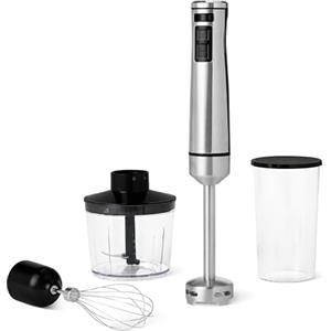 Amazon Basics - Frullatore a Immersione Manuale Multi-Velocità da 1000 Watt con Accessori, con Cavo, Colore Argento
