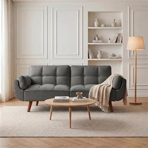 JIEXI Divano letto futon convertibile a 3 posti, moderno in tessuto, con 3 angoli regolabili, 180 cm, per soggiorno, letto per gli ospiti con gambe in legno, resistente, 230 kg (180 cm, grigio)