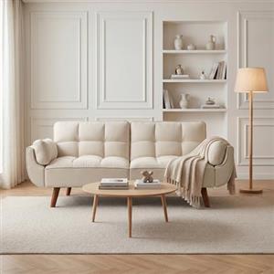 JIEXI Divano letto in tessuto moderno a 3 posti, divano futon convertibile con 3 angoli regolabili, divano letto da 180 cm per soggiorno con gambe in legno, resistente 230 kg, grigio (180 cm, beige)
