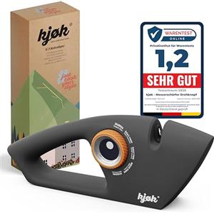 kjøk Premium Affilacoltelli manuale con manopola regolabile - 5 livelli: diamante, ceramica & carburo di tungsteno - affila coltelli, forbici e lame seghettate - corpo ABS nero opaco, antiscivolo