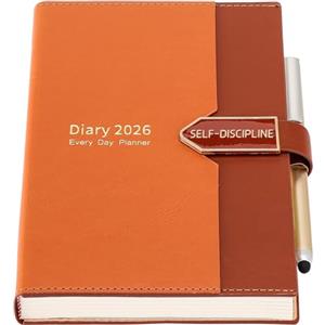 Mljtoyo Agenda giornaliera 2026, formato A5, un giorno per pagina, da gennaio a dicembre (marrone, A5)