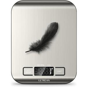 Ultrean Bilancia da Cucina Digitale, Display LCD con Funzione Tara, Bilancia Alimentare Precisa in Grammi e Once, Acciaio Inox 304, Capacità fino a 5 kg (11 lb) (Standard)