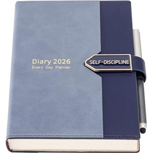 Mljtoyo Agenda giornaliera 2026, formato A5, un giorno per pagina, da gennaio a dicembre (blu, A5)
