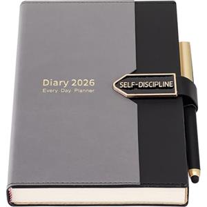 Mljtoyo Agenda giornaliera 2026, formato A5, un giorno per pagina, da gennaio a dicembre (nero, A5)