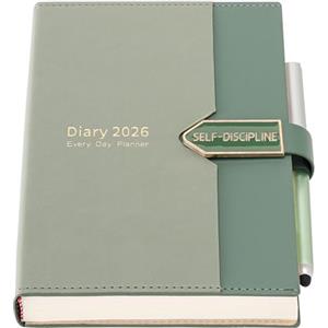 Mljtoyo Agenda giornaliera 2026, formato A5, un giorno per pagina, da gennaio a dicembre (verde chiaro, A5)