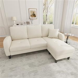 Kuczn Divano angolare modulare 3 posti a forma di L con chaise longue, divano con funzione letto, divano in tessuto di lino di cotone traspirante, gambe in plastica, ideale per soggiorno, appartamenti e