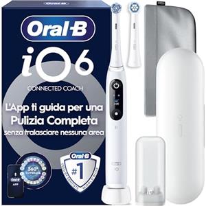 Oral-B iO 6 Spazzolino Elettrico, 2 Testine di Ricambio, Astuccio, Bianco