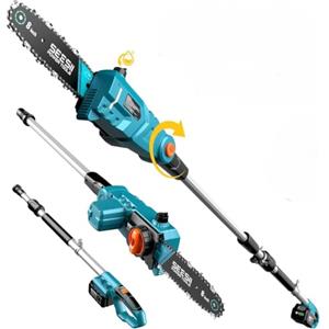SEESII 8 Pollici Motosega Potatura a Batteria con Asta Telescopica