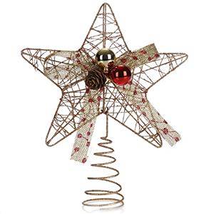 COM-FOUR® Stella di Natale decorativa, stella color oro con fiocco