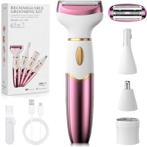 OHFAMO Rasoio Elettrico Donna 4 in 1, Rasoio Intimo e Bikini IPX7 Impermeabile, Uso Wet & Dry, Ricaricabile USB, Depilatore Corpo Donna per Viso Sopracciglia, Naso, Gambe, Ascelle e Zona Intima