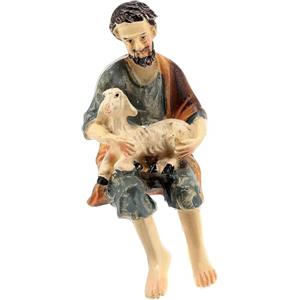 Holyart Statue per presepi: Pastore con pecora seduto presepe 8-10 cm