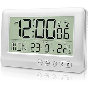 Behogan Radiosveglia digitale, radiosveglia digitale con termometro, orologio radio con temperatura, sveglia digitale con due sveglie, funzione snooze, retroilluminazione, data, giorno della settimana
