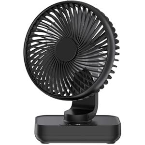 Joneytech Ventilatore da tavolo silenzioso e automatico, oscillante, batteria da 4000 mAh, USB, piccolo, portatile, 4 velocità, display digitale a LED, per scrivania, casa, picnic e ufficio, 12 V,