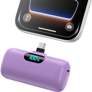 QODJN Mini Power Bank USB C 5000mAh, 15W PD Ricarica Rapida Powerbank Ultra Compatto Caricabatterie Portatile Batteria Esterna con LED Display per iPhone 17/16/15, Samsung Galaxy, Note, Huawei ecc