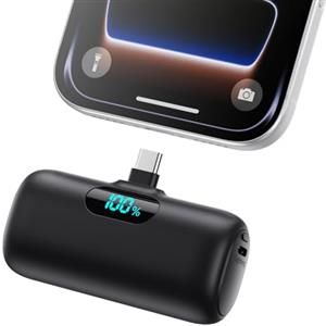 QODJN Mini Power Bank USB C 5000mAh, 15W PD Ricarica Rapida Powerbank Ultra Compatto Caricabatterie Portatile Batteria Esterna con LED Display per iPhone 17/16/15, Samsung Galaxy, Note, Huawei ecc
