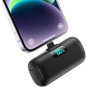 Feob Power Bank 5000mAh per iPhone, Ultra Compatta Caricabatterie Portatile, PD 15W 3.0A Ricarica Rapida Batteria Esterna Mini Powerbank con LED Display per iPhone 14/13/12/11/XR/8/7 Ecc (Nero)