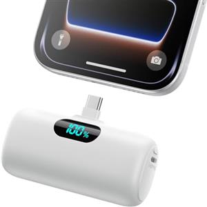 QODJN Mini Power Bank USB C 5000mAh, 15W PD Ricarica Rapida Powerbank Ultra Compatto Caricabatterie Portatile Batteria Esterna con LED Display per iPhone 17/16/15, Samsung Galaxy, Note, Huawei ecc