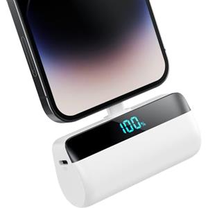 Feob Mini Power Bank 5200mAh per iPhone, Ultra Compatto Powerbank 20W PD Ricarica Rapida Caricatore Portatile Batteria Esterna con Display LED Compatibile con iPhone 14/14 Pro Max/13/12/11/XR ecc (Bianco)