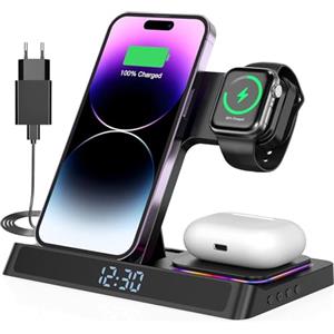 Bogseth Caricatore wireless 4 in 1 Caricatore per iPhone 16 15 14 13 12 11 Pro SE X XS XR & Watch 9 8 7 6 SE 5 4 3 2,Ricarica Wireless Per i-Watch Ultra 9 8 7 6 SE 5 4 3 Wireless earphones 3/Pro 2