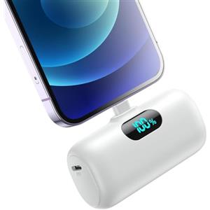 Feob Power Bank 5000mAh per iPhone, Ultra Compatta Caricabatterie Portatile, PD 15W 3.0A Ricarica Rapida Batteria Esterna Mini Powerbank con LED Display per iPhone 14/13/12/11/XR/8/7 Ecc (Bianco)