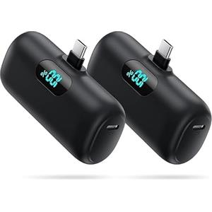 QODJN Mini Power Bank USB C 5000mAh, 15W PD Ricarica Rapida Powerbank Ultra Compatto Caricabatterie Portatile Batteria Esterna con LED Display per iPhone 17/16/15, Samsung, Huawei ecc (2 pièces)